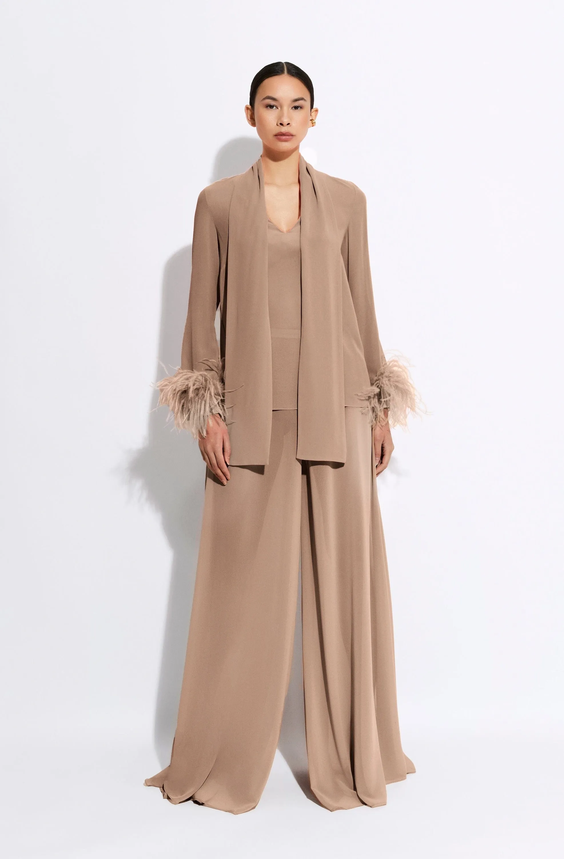 Lightweight Georgette Scarf Top With Feathers