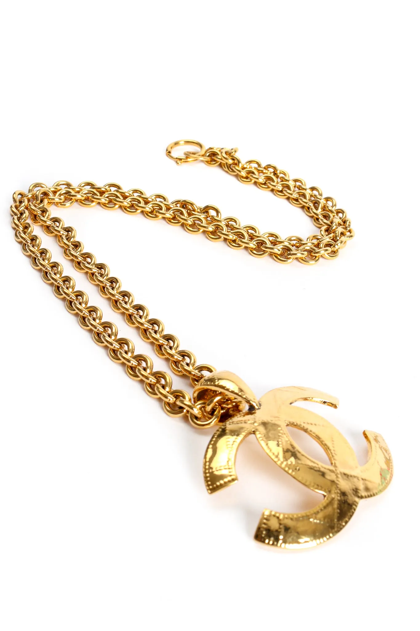 Long Quilted Interlocking CC Logo Pendant
