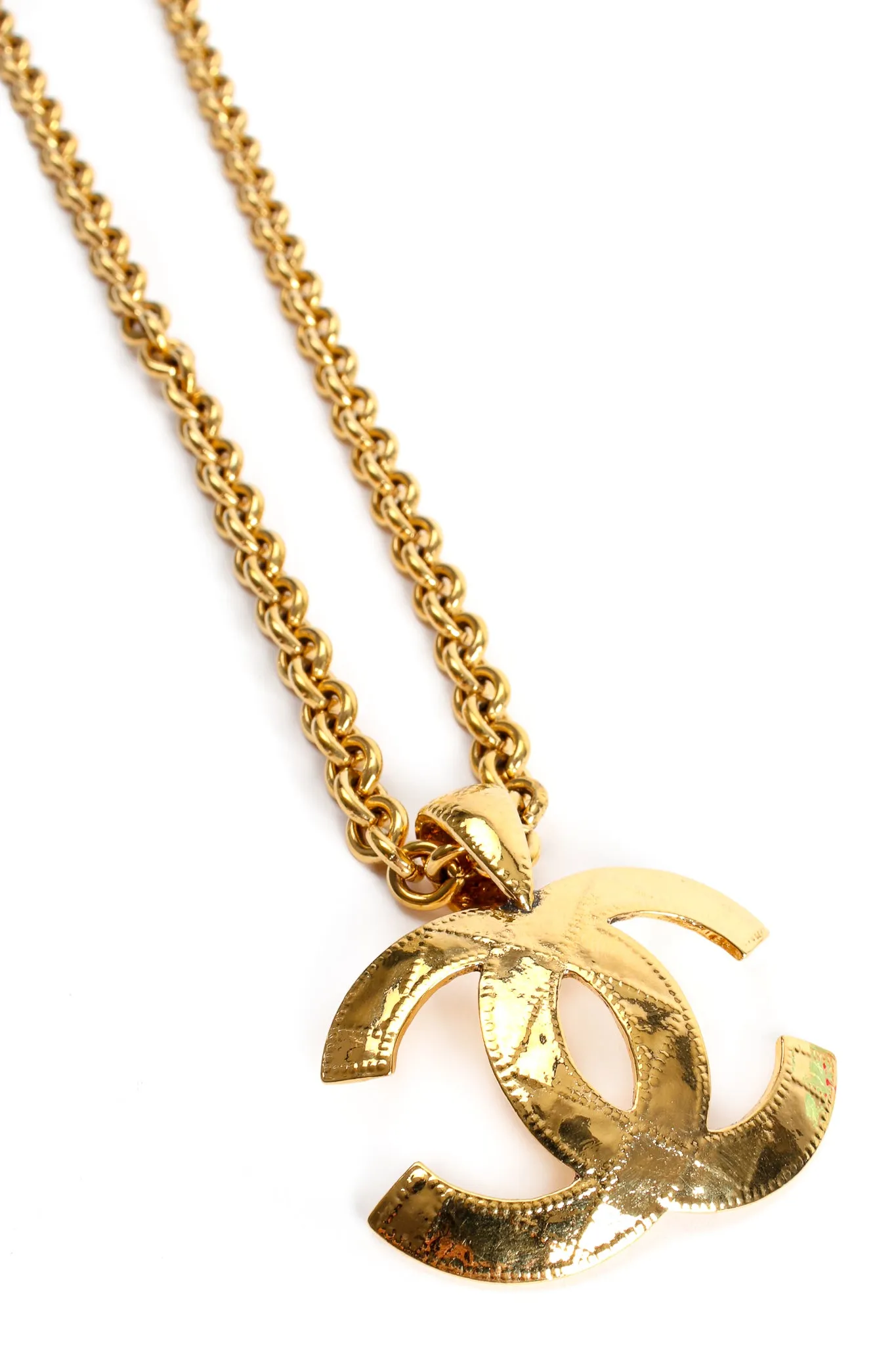 Long Quilted Interlocking CC Logo Pendant
