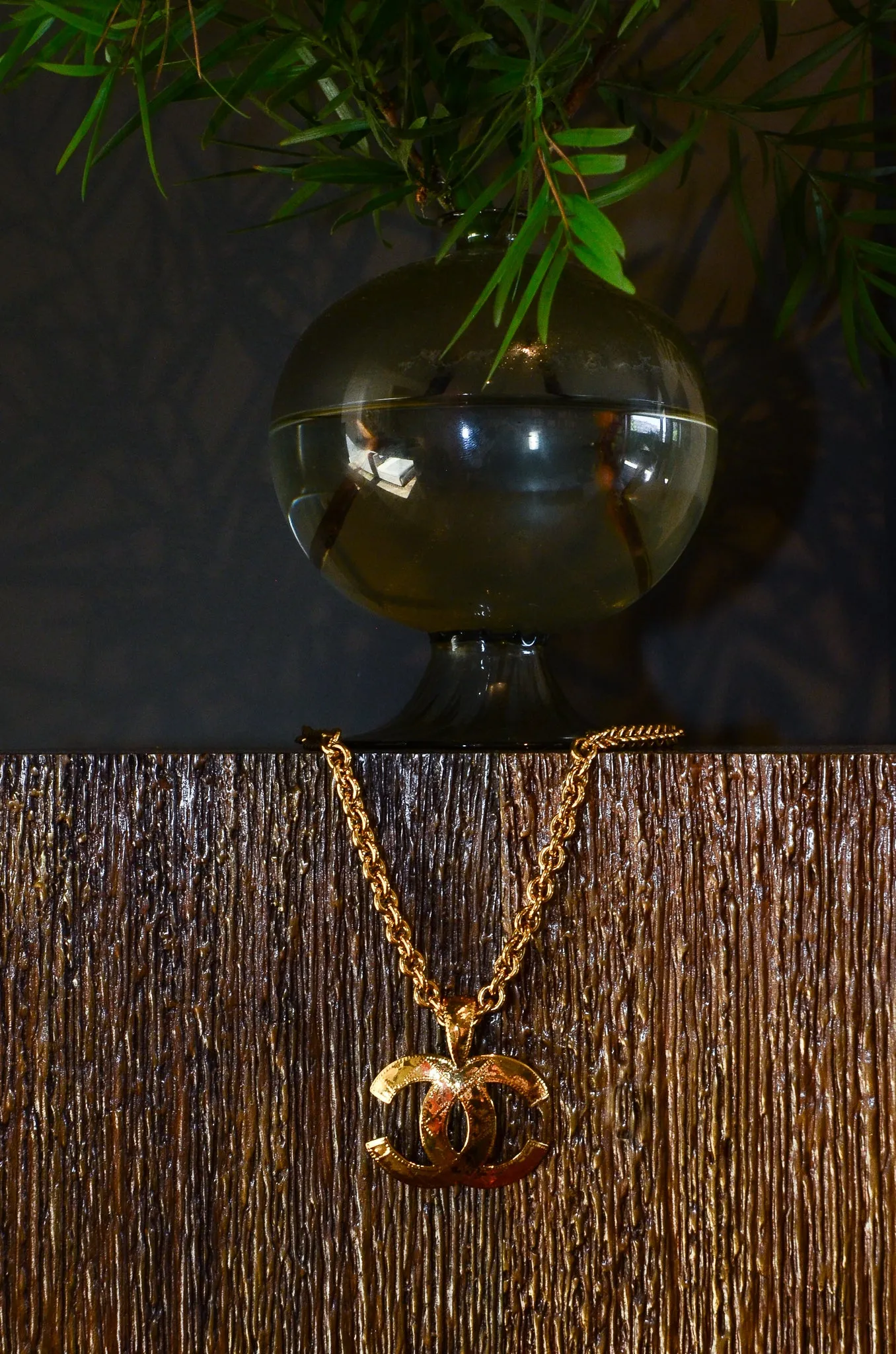 Long Quilted Interlocking CC Logo Pendant