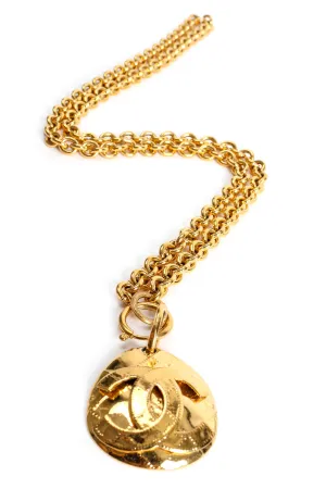 Long Quilted Logo Drop Pendant