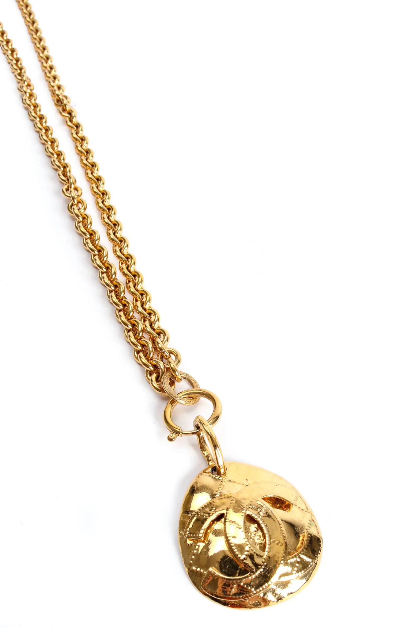 Long Quilted Logo Drop Pendant