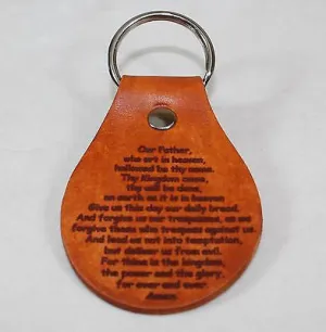 LORDS PRAYER LEATHER LASER ENGRAVED KEY CHAIN MADE IN THE USA 2X ENGRAVING