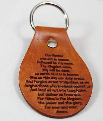 LORDS PRAYER LEATHER LASER ENGRAVED KEY CHAIN MADE IN THE USA 2X ENGRAVING