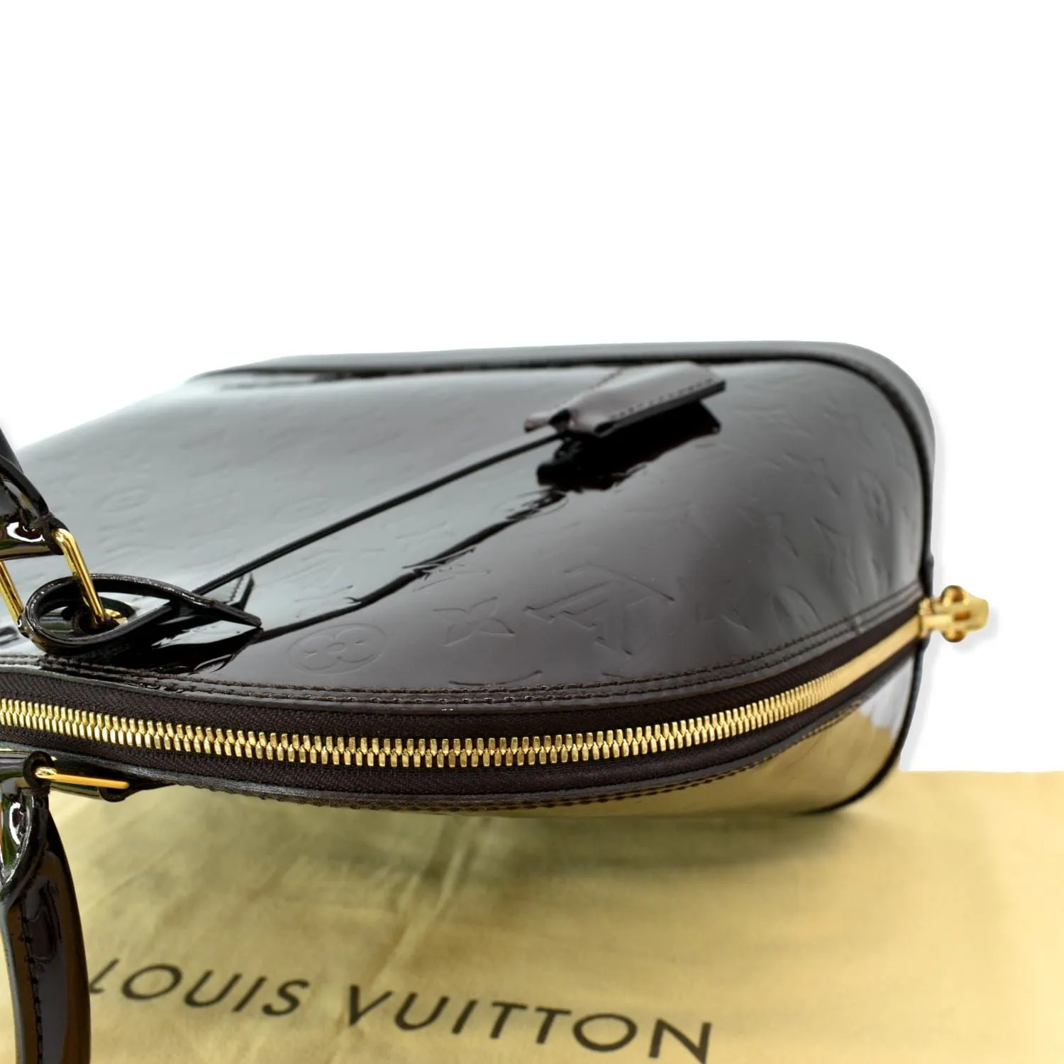 LOUIS VUITTON Alma GM Monogram Vernis Leather Satchel Bag Burgundy