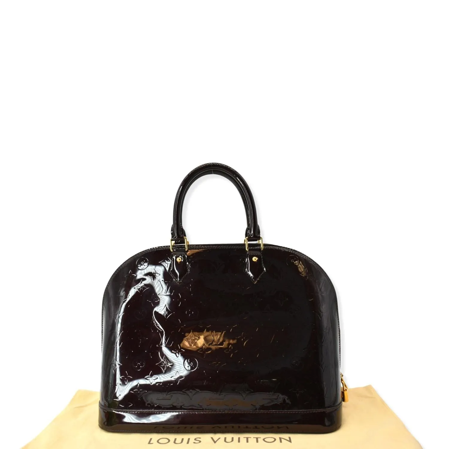 LOUIS VUITTON Alma GM Monogram Vernis Leather Satchel Bag Burgundy