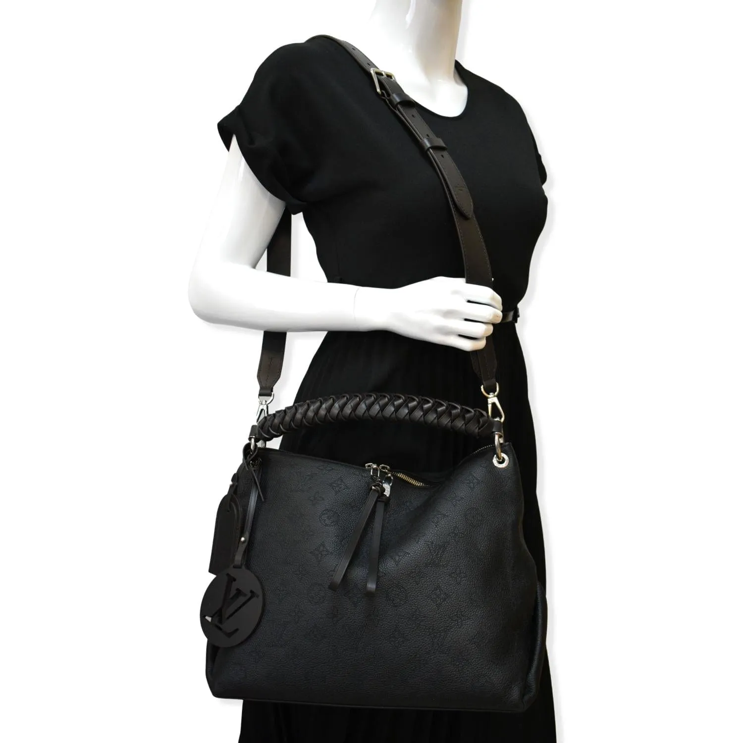 LOUIS VUITTON Beaubourg Mahina Leather Hobo Shoulder Bag Black