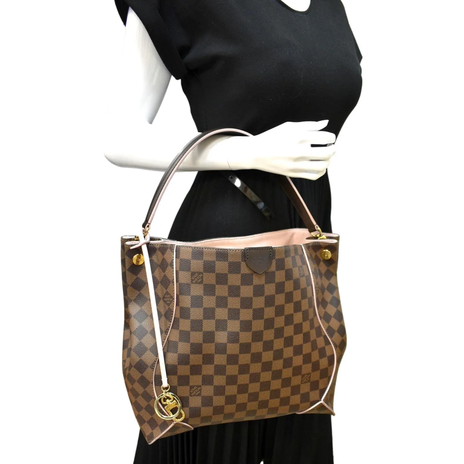 LOUIS VUITTON Caissa Damier Ebene Hobo Bag Rose Ballerine