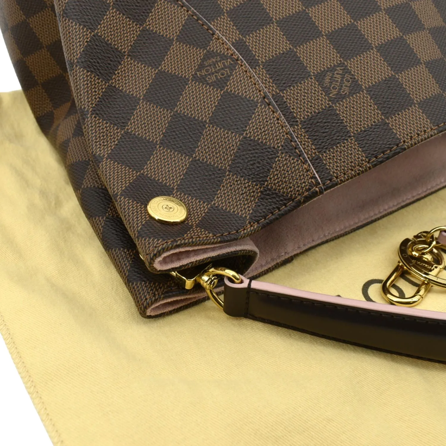 LOUIS VUITTON Caissa Damier Ebene Hobo Bag Rose Ballerine
