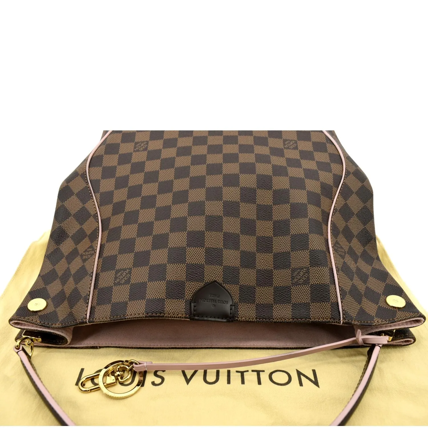 LOUIS VUITTON Caissa Damier Ebene Hobo Bag Rose Ballerine