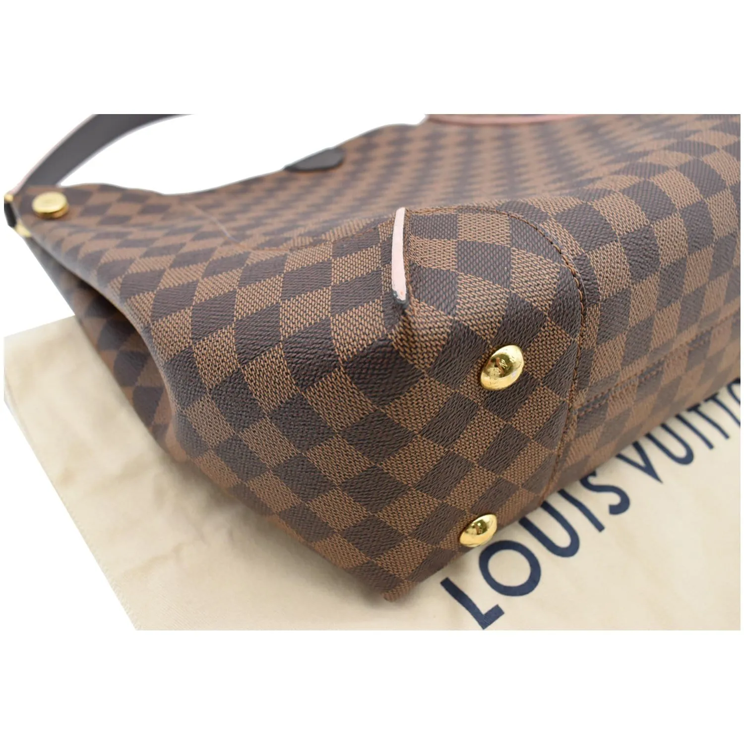 LOUIS VUITTON Caissa Damier Ebene Hobo Bag Rose Ballerine