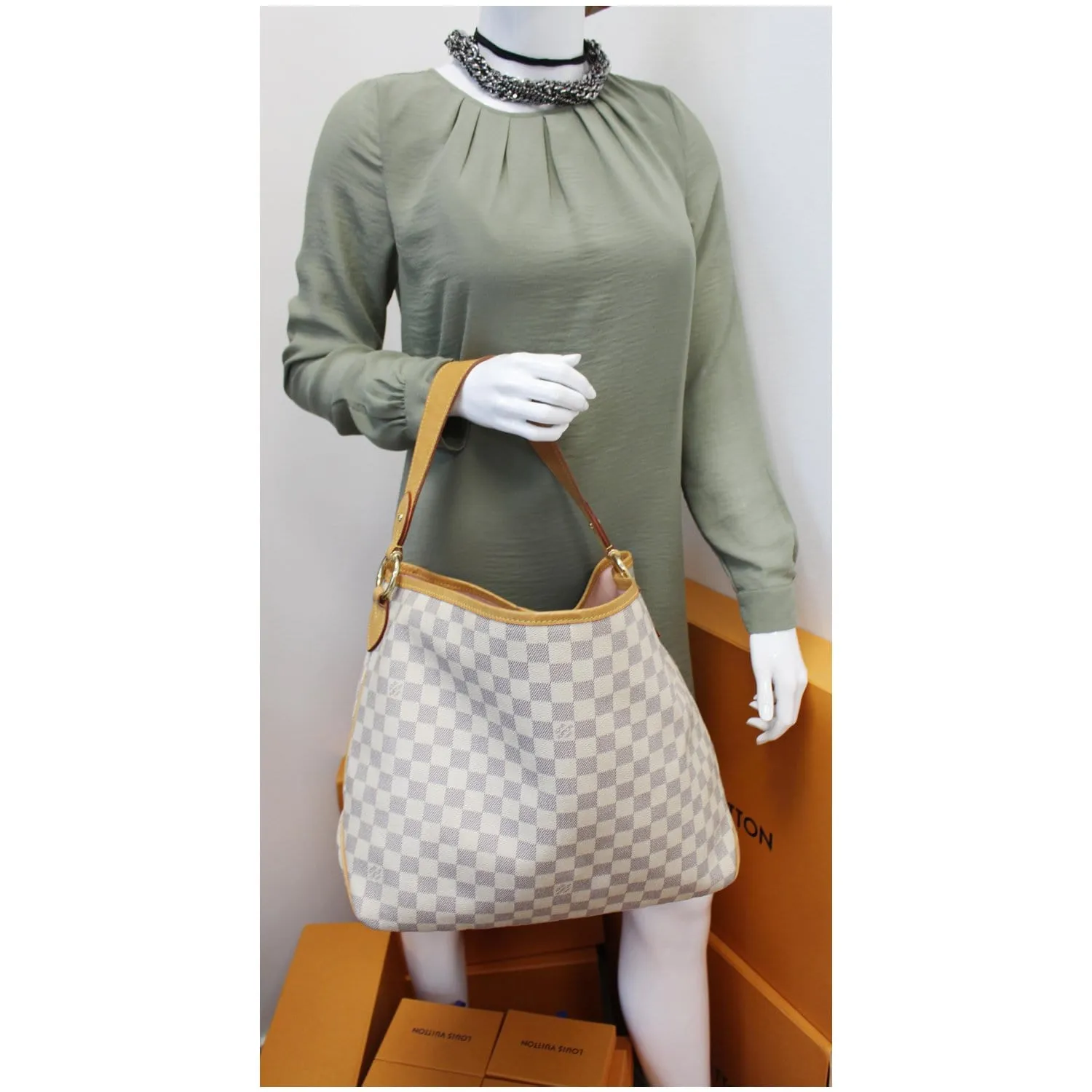 LOUIS VUITTON Delightful PM Damier Azur Shoulder Hobo Bag White