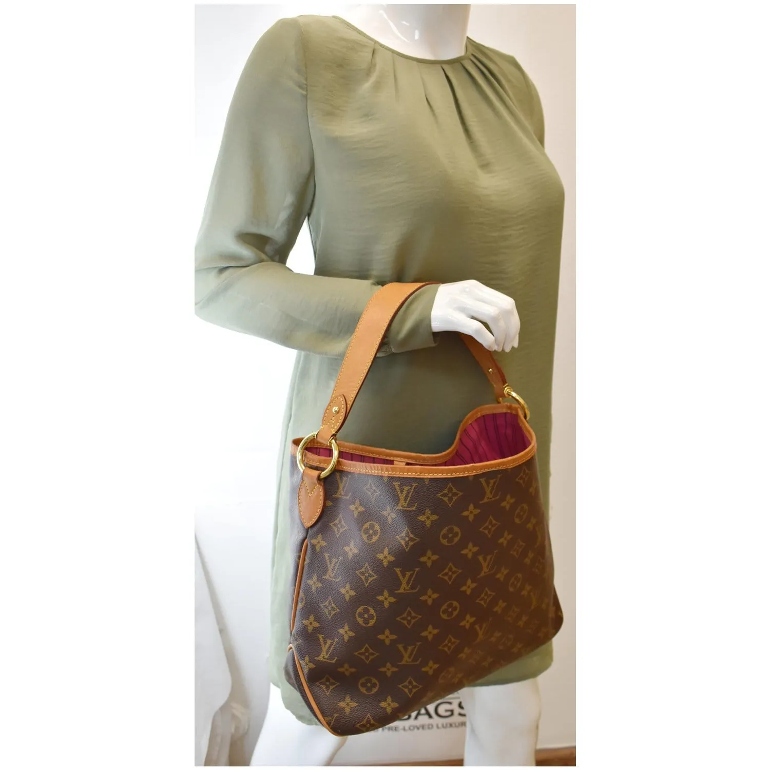 LOUIS VUITTON Delightful PM Monogram Canvas Shoulder Hobo Bag Brown