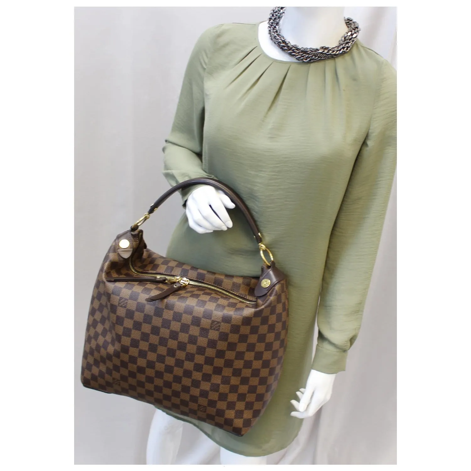 LOUIS VUITTON Duomo Hobo Damier Ebene Shoulder Bag Brown