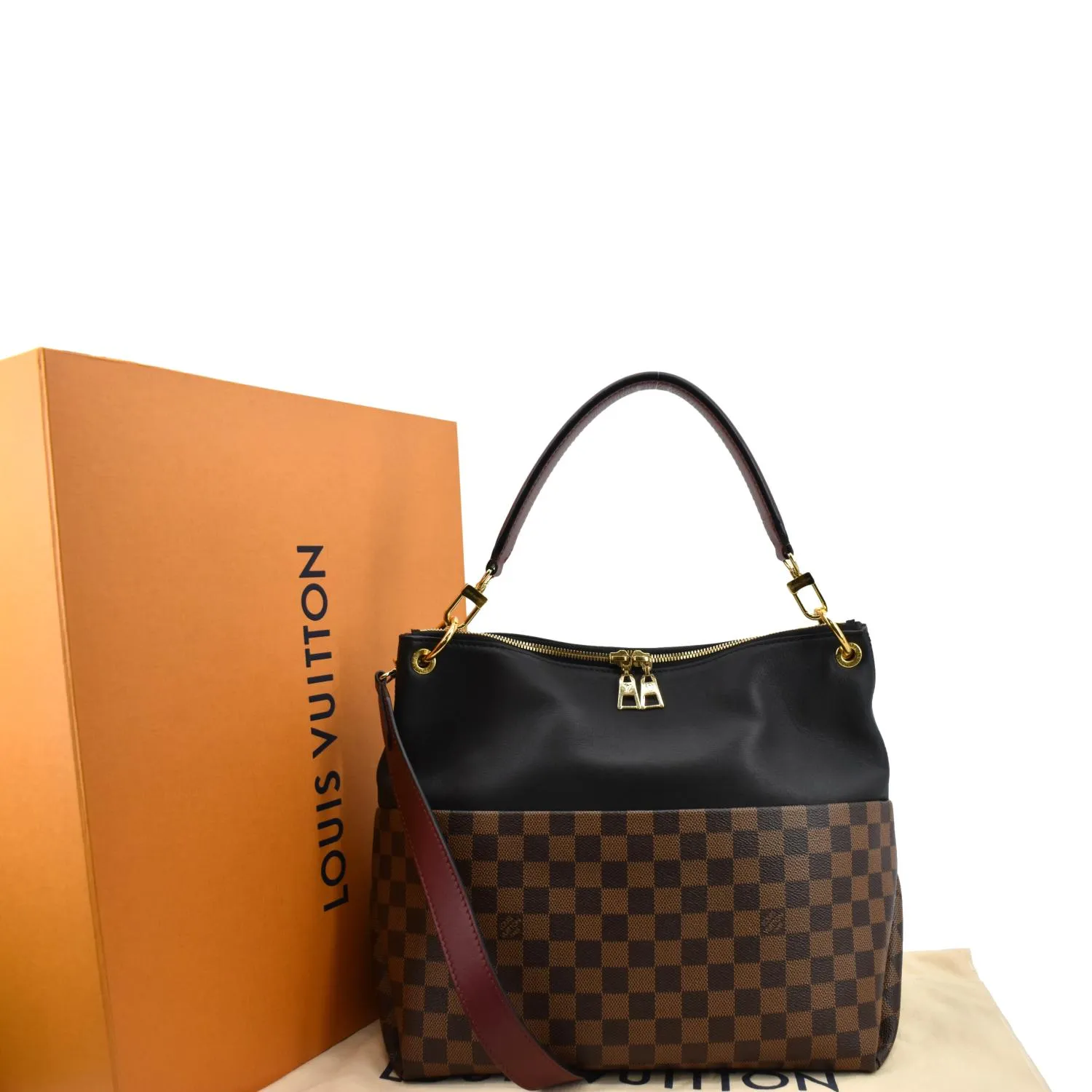 LOUIS VUITTON Maida Damier Ebene Hobo Shoulder Bag Brown