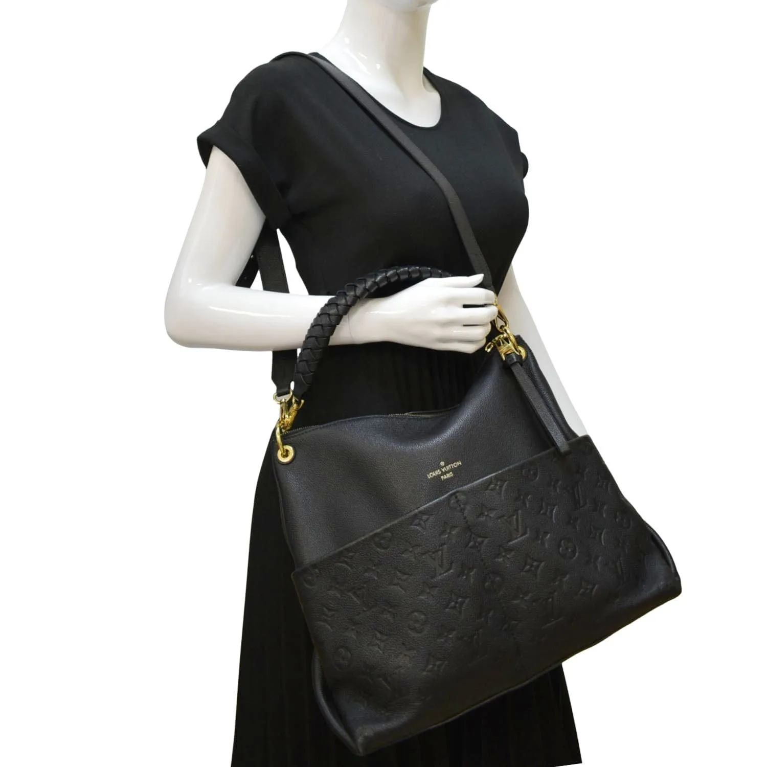 LOUIS VUITTON Maida Monogram Empreinte Leather Hobo Shoulder Bag Black