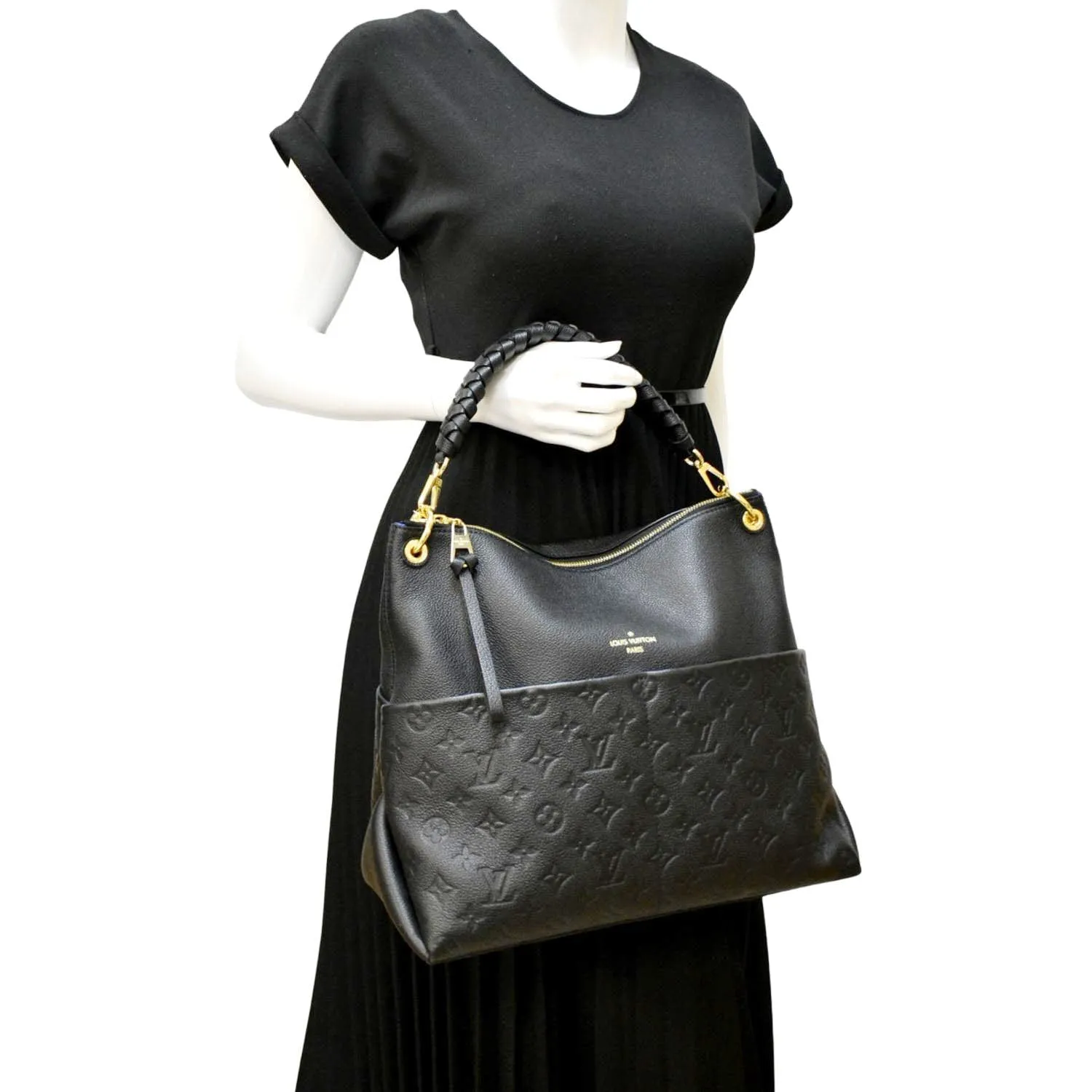 LOUIS VUITTON Maida Monogram Empreinte Leather Hobo Shoulder Bag Black