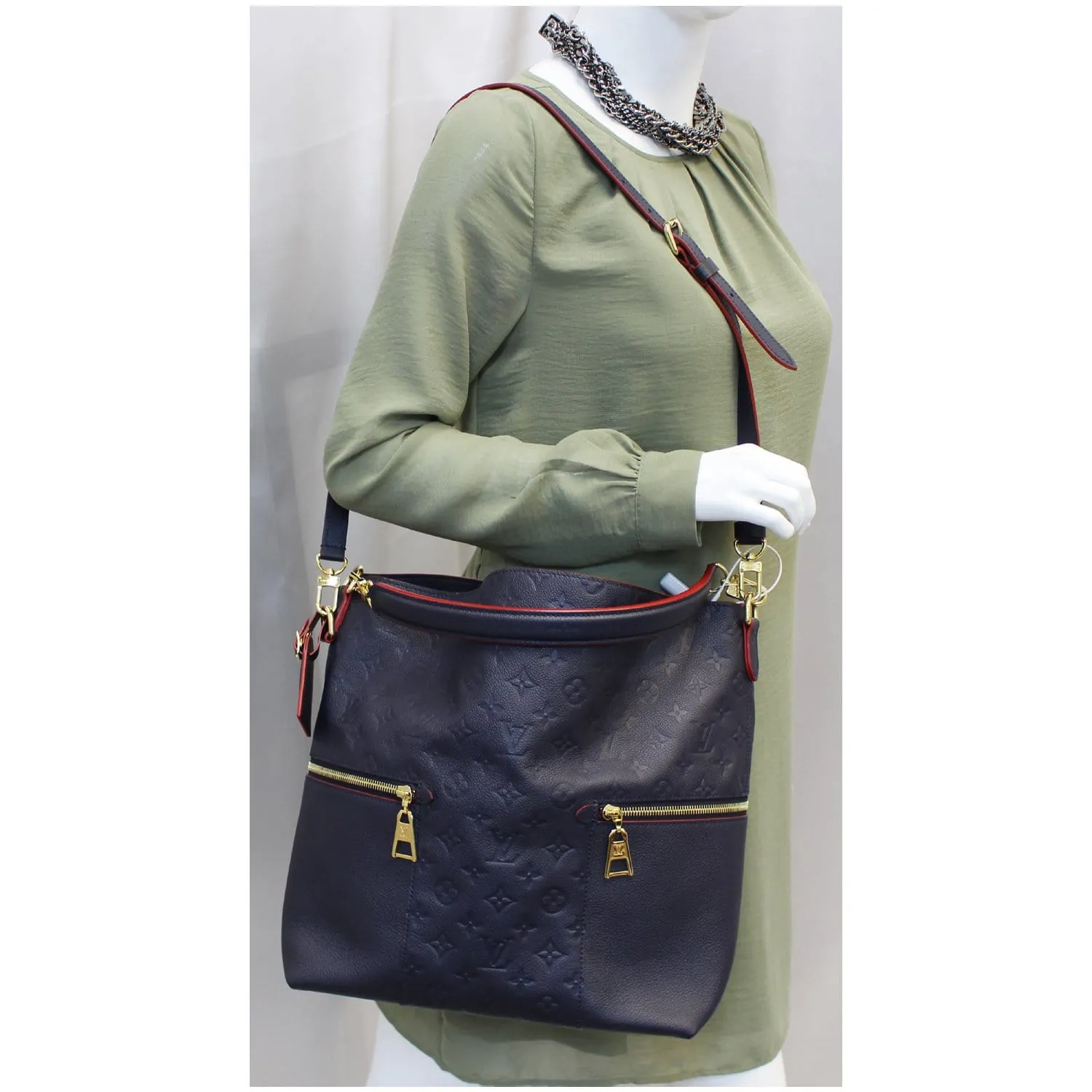 LOUIS VUITTON Melie Empreinte Leather Hobo Shoulder Bag Marine Rouge