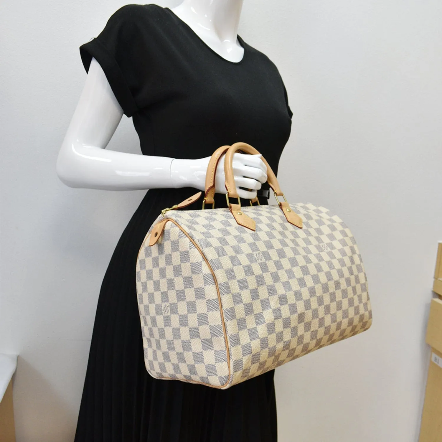LOUIS VUITTON Speedy 35 Damier Azur Satchel Bag White