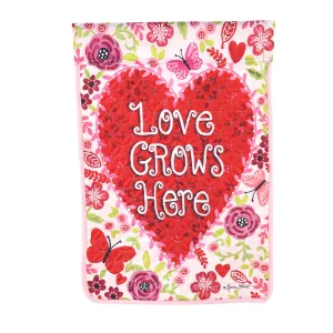 Love Grows Here Heart Garden Quilted Flag,14q10227