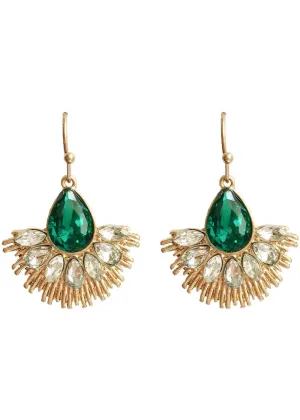 Love Vintage Crystal Fan 20's Earrings Green