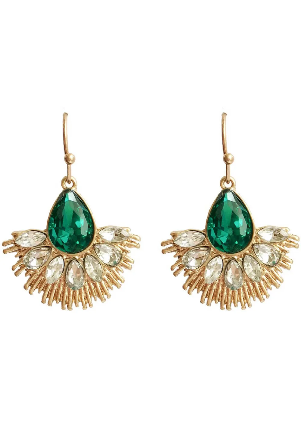 Love Vintage Crystal Fan 20's Earrings Green