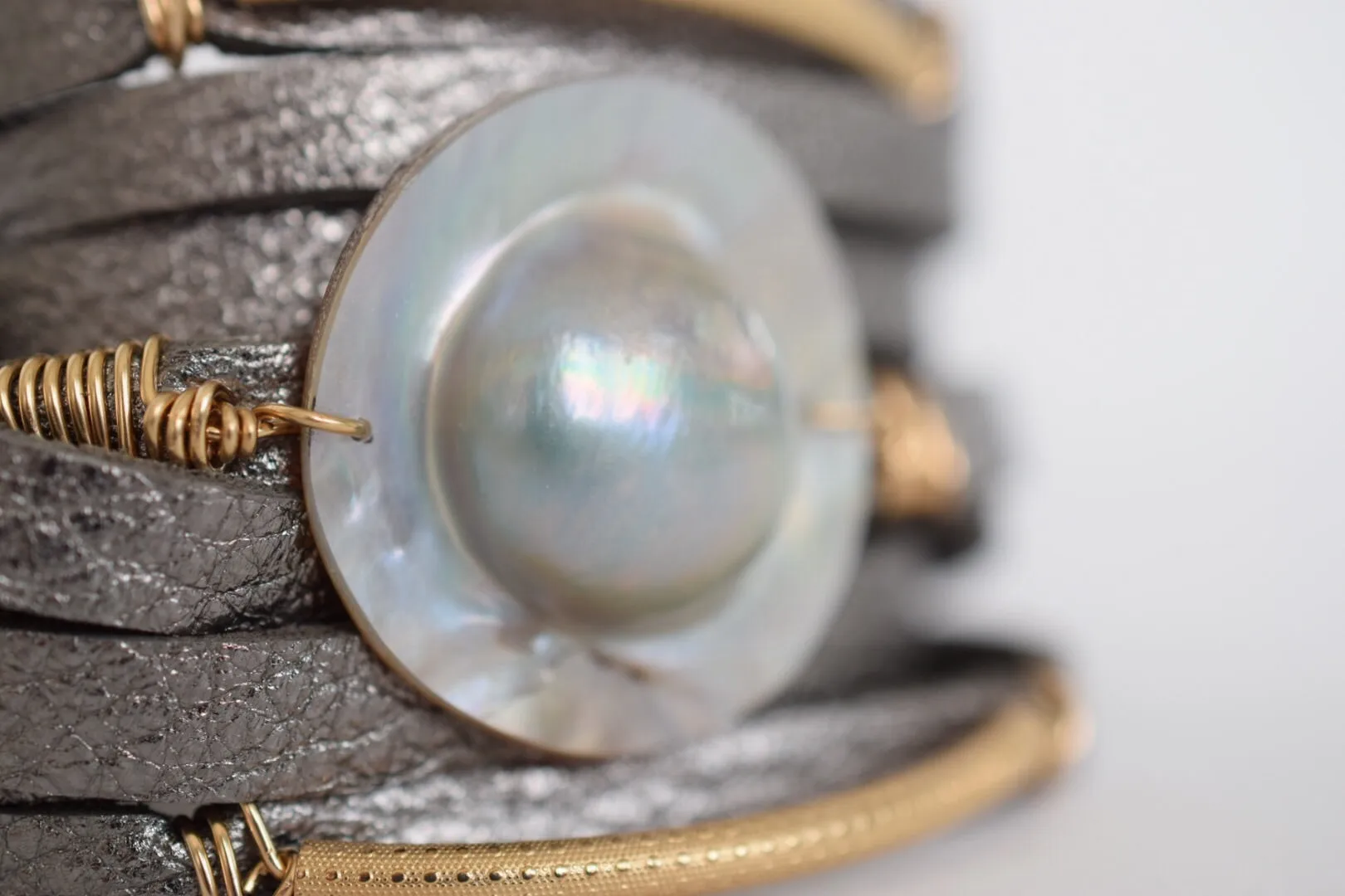 Mabé Pearl Leather Cuff, One of a Kind