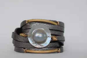 Mabé Pearl Leather Cuff, One of a Kind