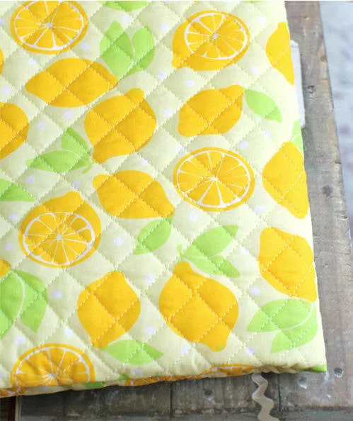Machine Quilted Cotton Blend Fabric Fresh Lemons - Pink, Blue or Yellow - By the Yard /51661
