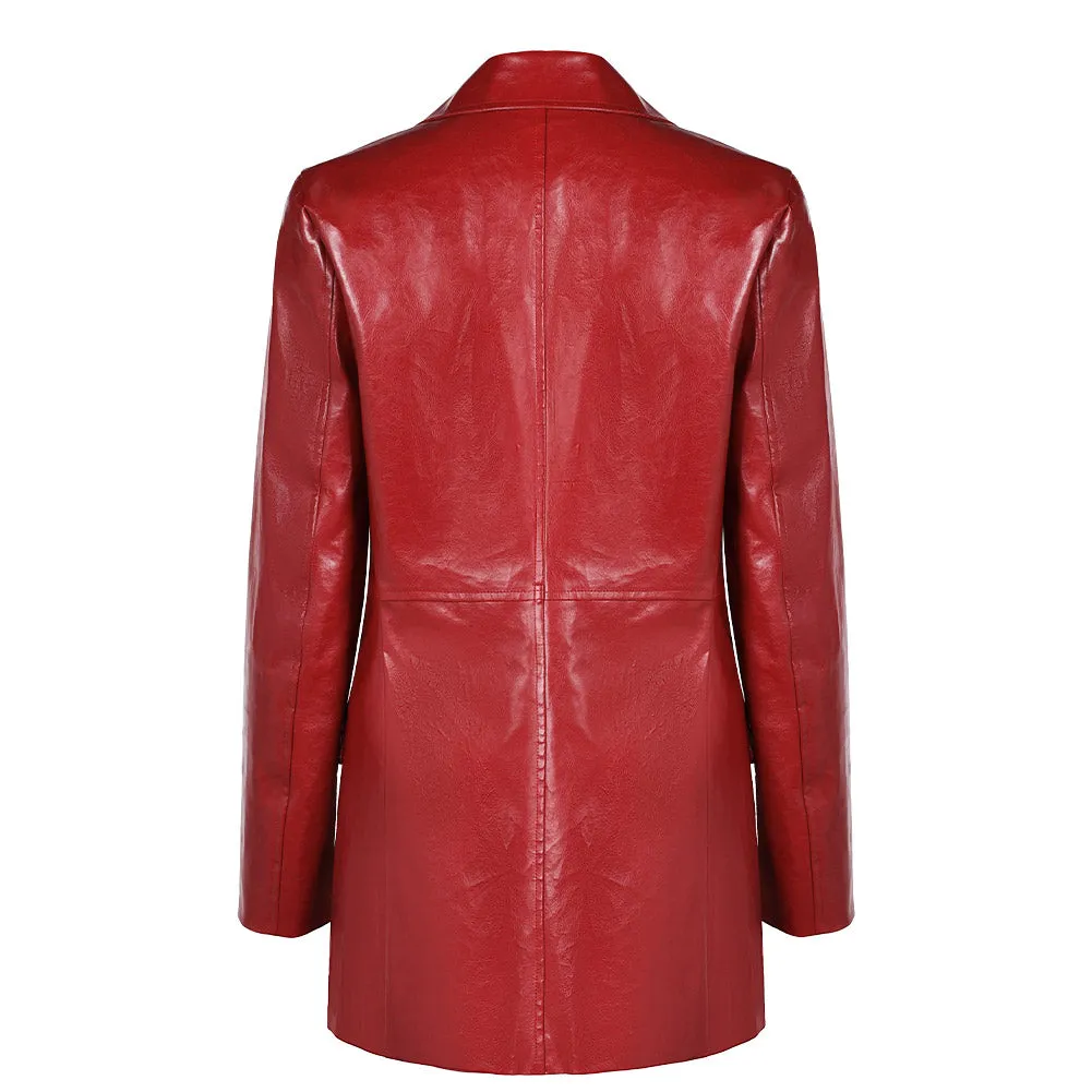 Madame Web Red Leather Coat Cosplay Costume Outfits Halloween Carnival Suit