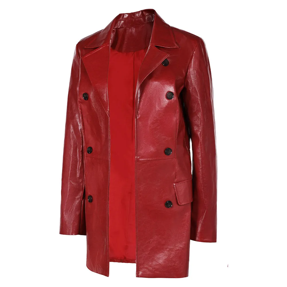 Madame Web Red Leather Coat Cosplay Costume Outfits Halloween Carnival Suit