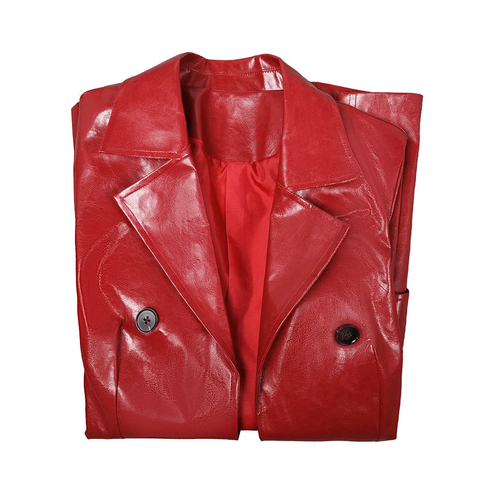 Madame Web Red Leather Coat Cosplay Costume Outfits Halloween Carnival Suit