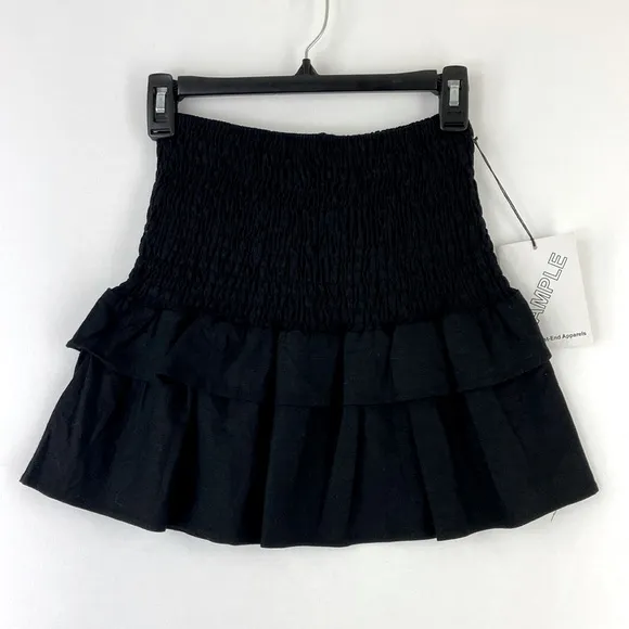 MAJORELLE Peaches Linen Ruffles Skirt in Black Size S
