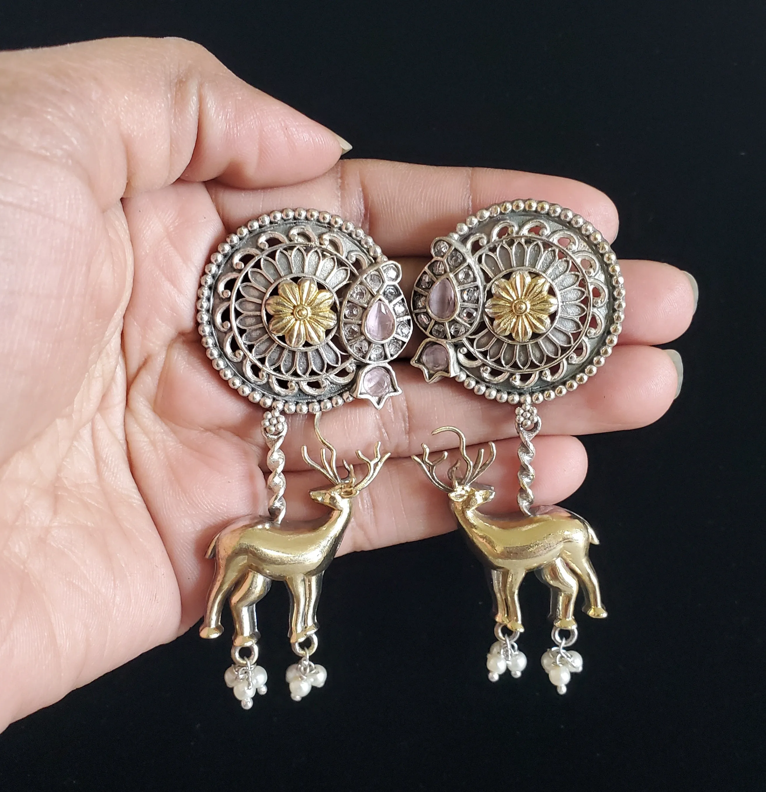 Manasa Oxidised Trendy Earring With 2 Tone Plating Pink