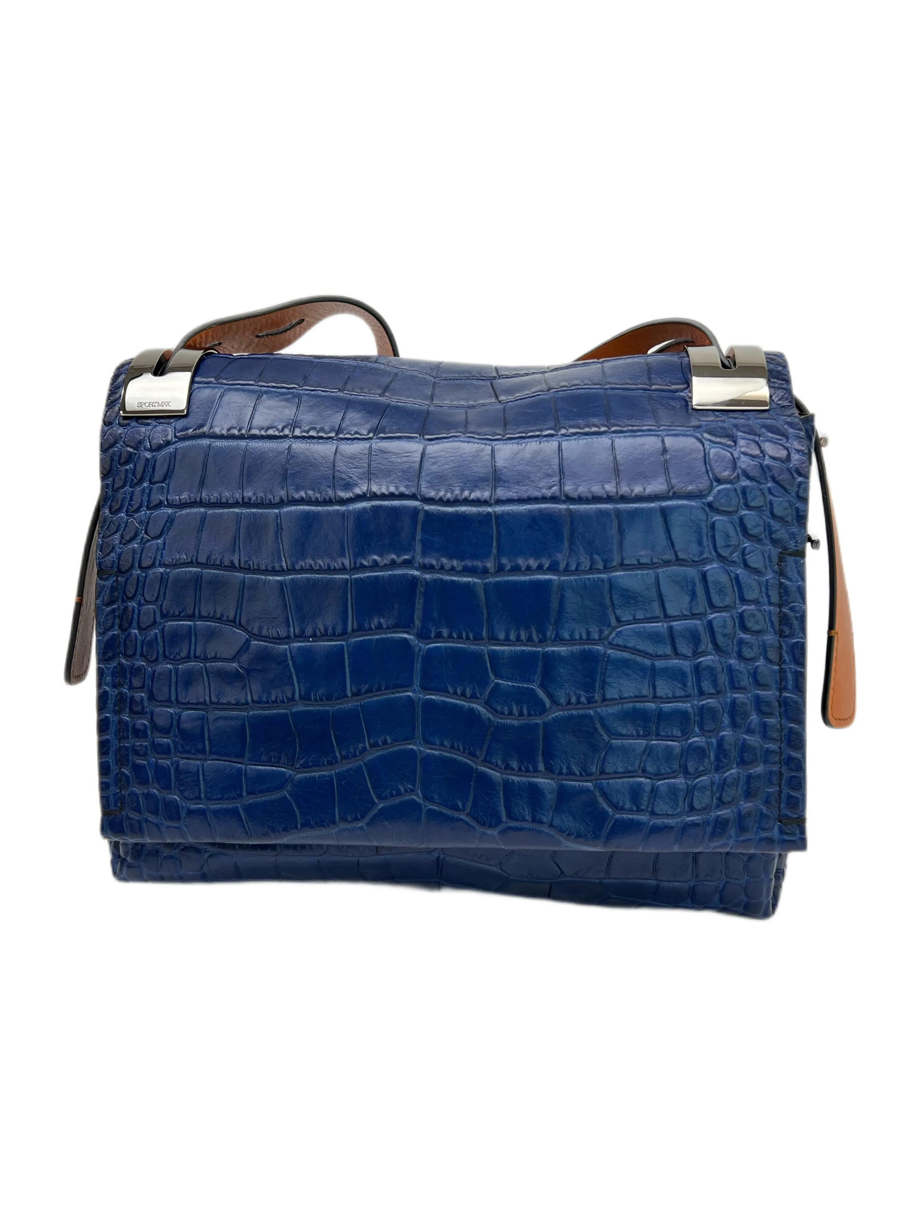Max Mara Women's Blue Ombrina Calf Leather 10x11x4 Messenger Bag NWT