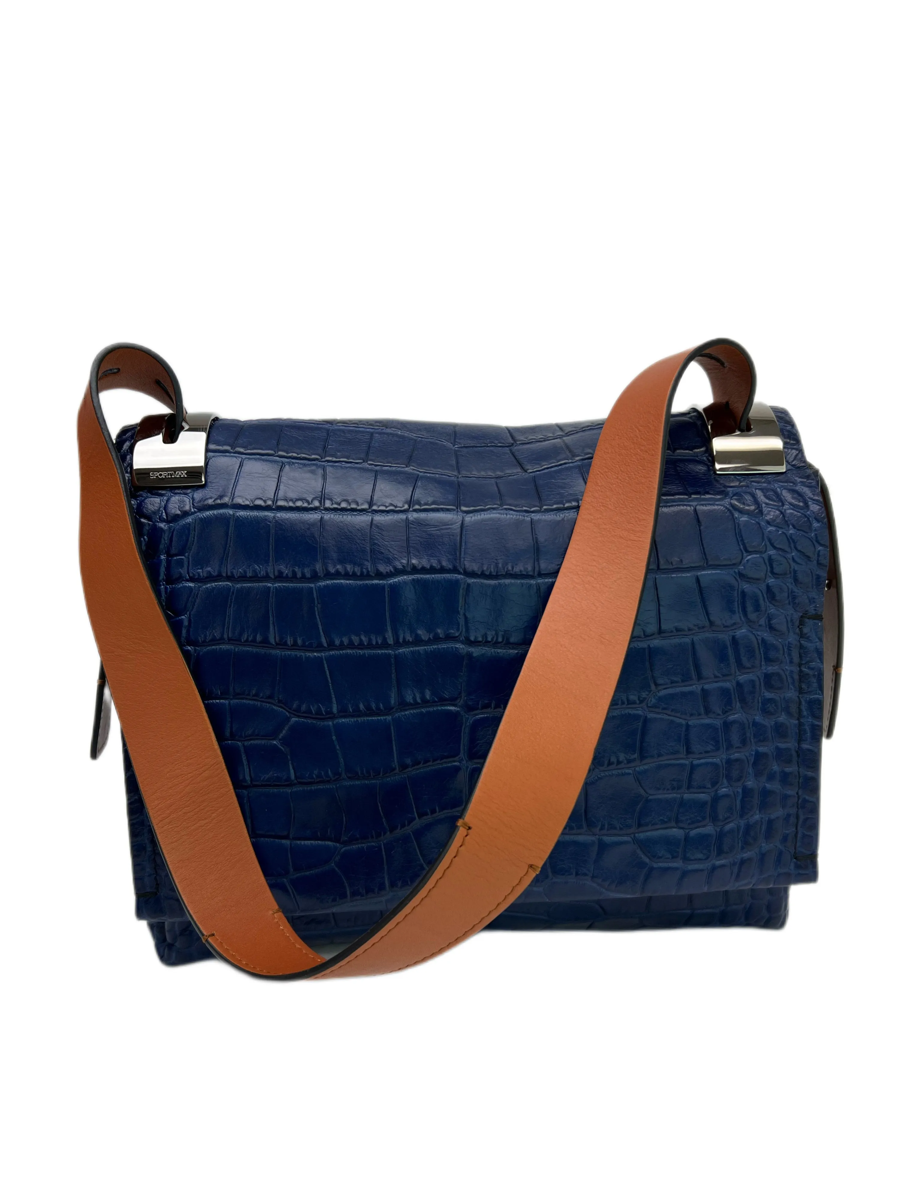 Max Mara Women's Blue Ombrina Calf Leather 10x11x4 Messenger Bag NWT