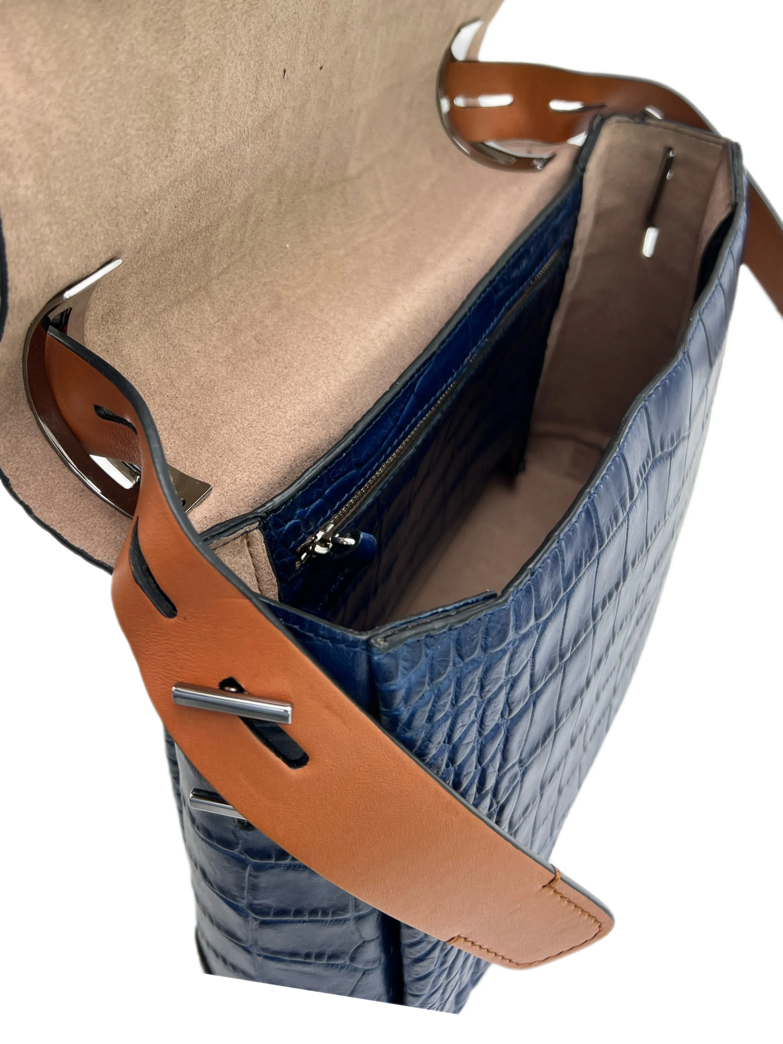 Max Mara Women's Blue Ombrina Calf Leather 10x11x4 Messenger Bag NWT