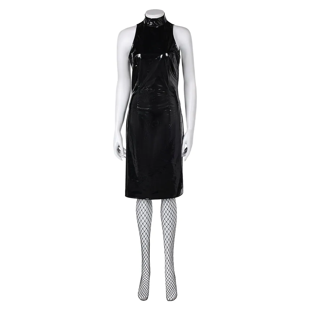 Maxine Black Leather Sleeveless Dress Cosplay Costume Outfits Halloween Carnival Suit