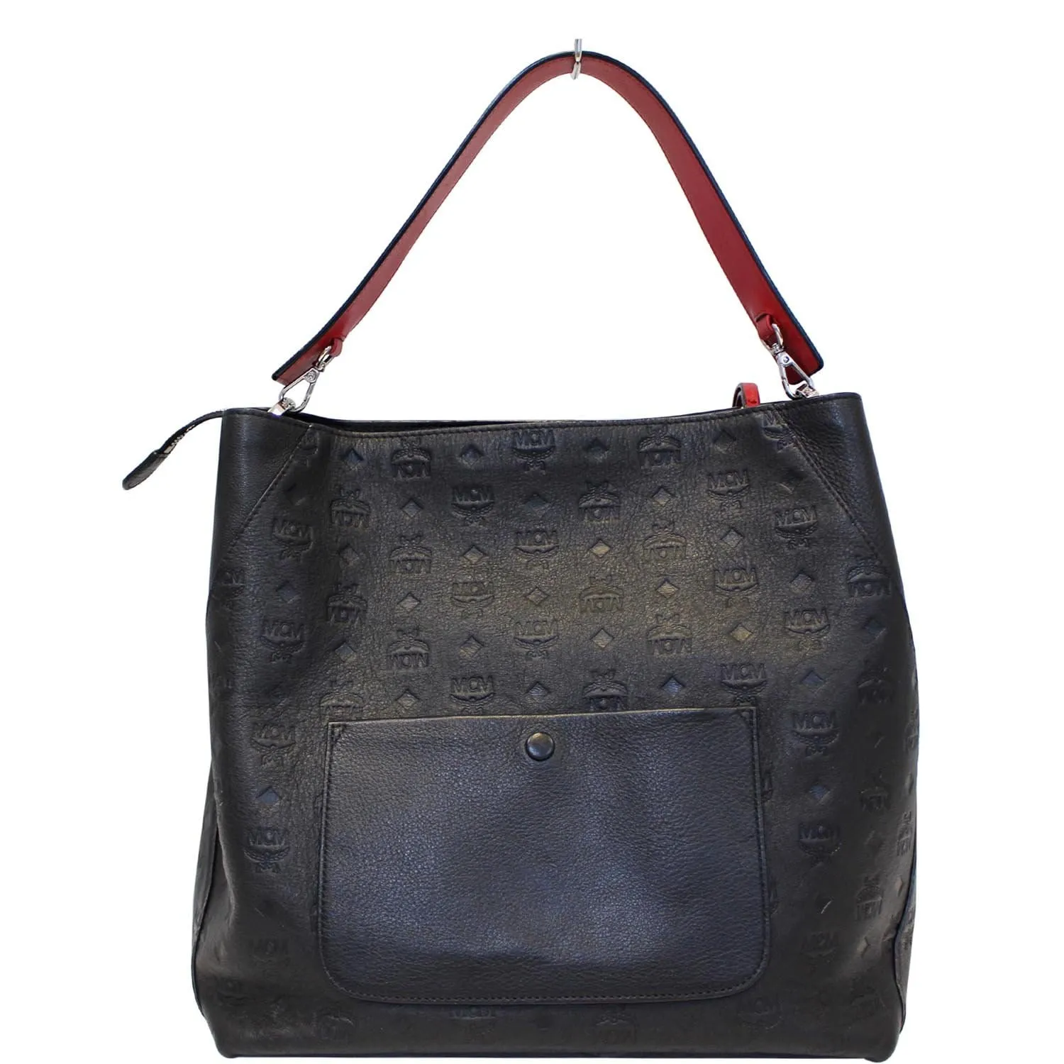 MCM Klara Monogram Leather Hobo Bag Black