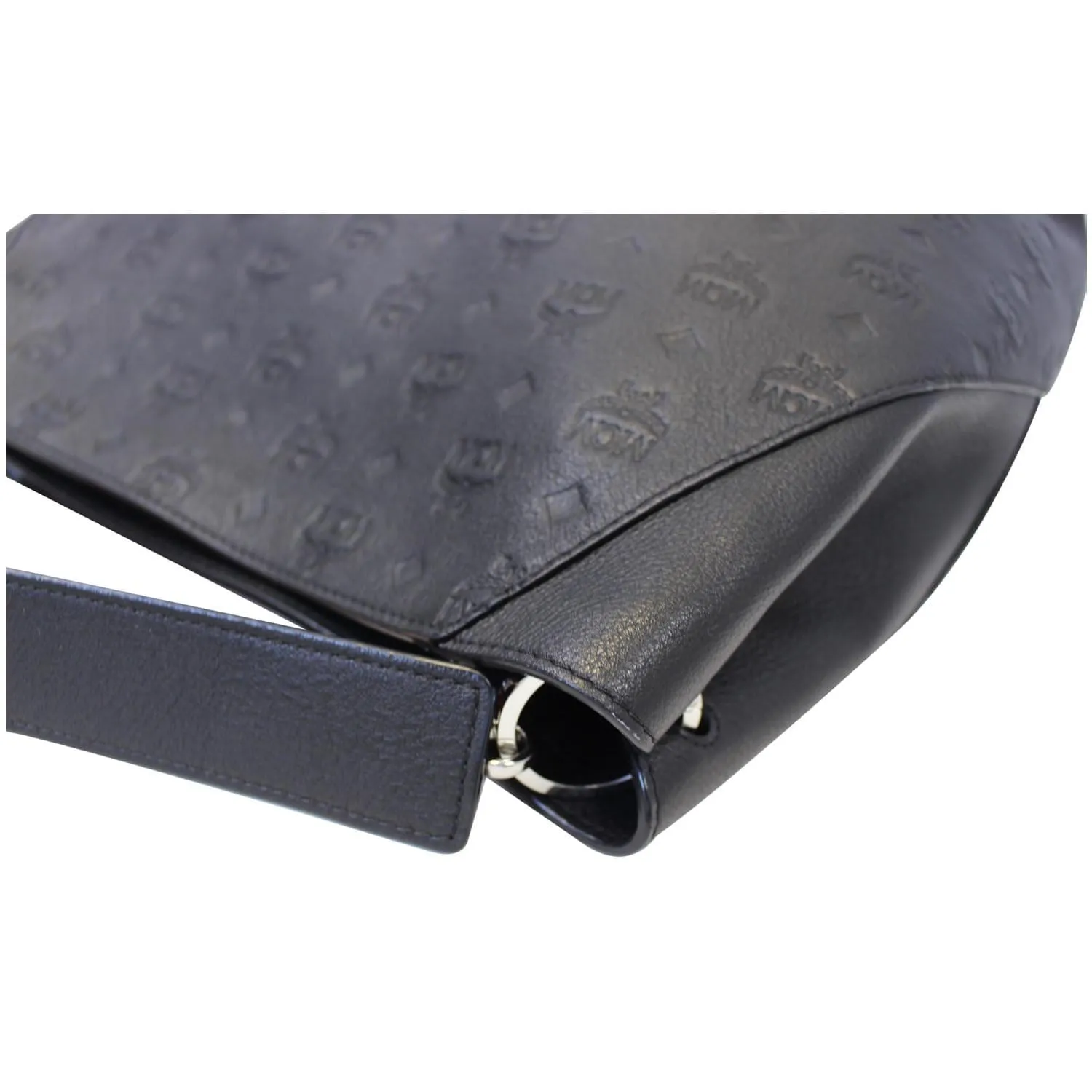 MCM Klara Monogram Leather Hobo Bag Black