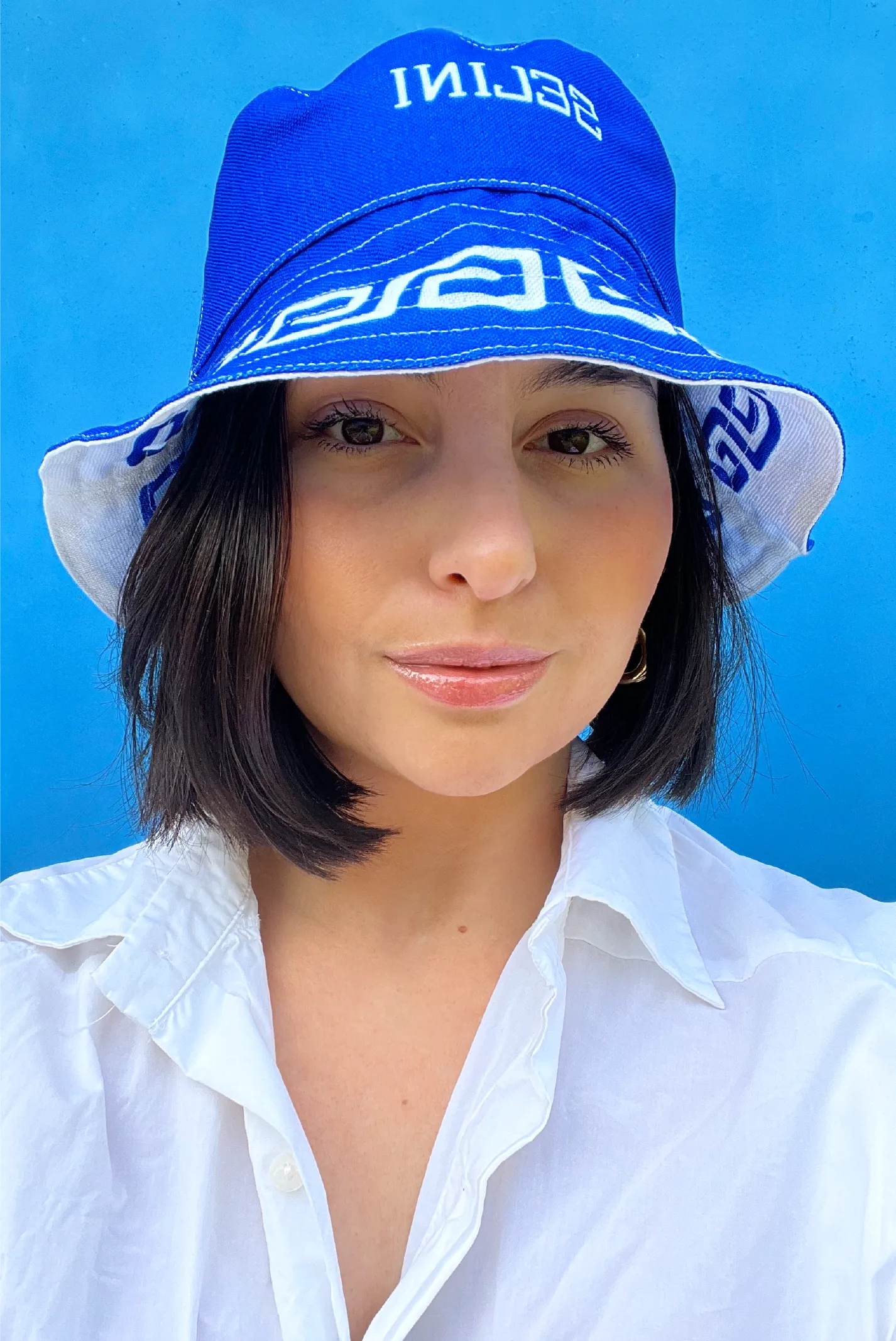 Meandros Reversible Bucket Hat in Blue