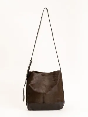 medium bucket messenger bag - olive hair on calf