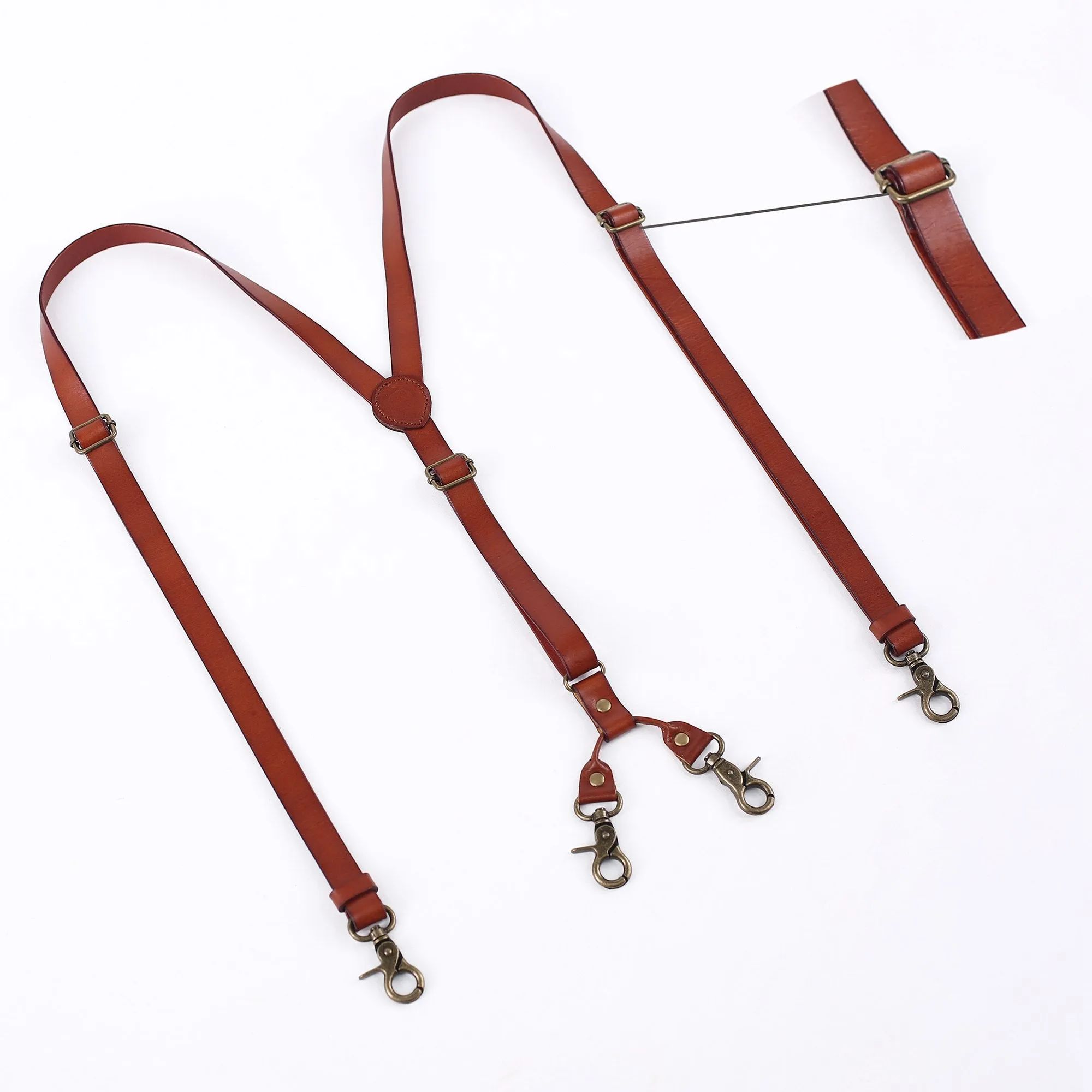 Mens Leather Suspenders Y Back Design Adjustable Brown Suspenders Groomsmen Gift for Wedding