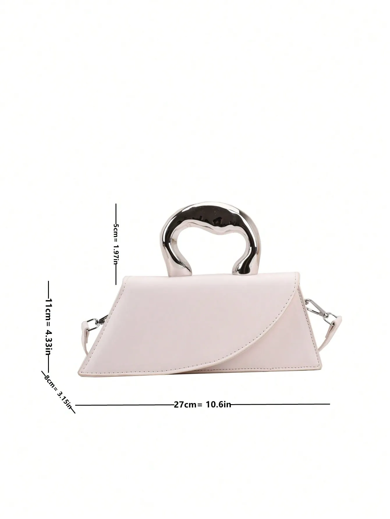 Metal Handle Medium Flap Baguette Bag - White