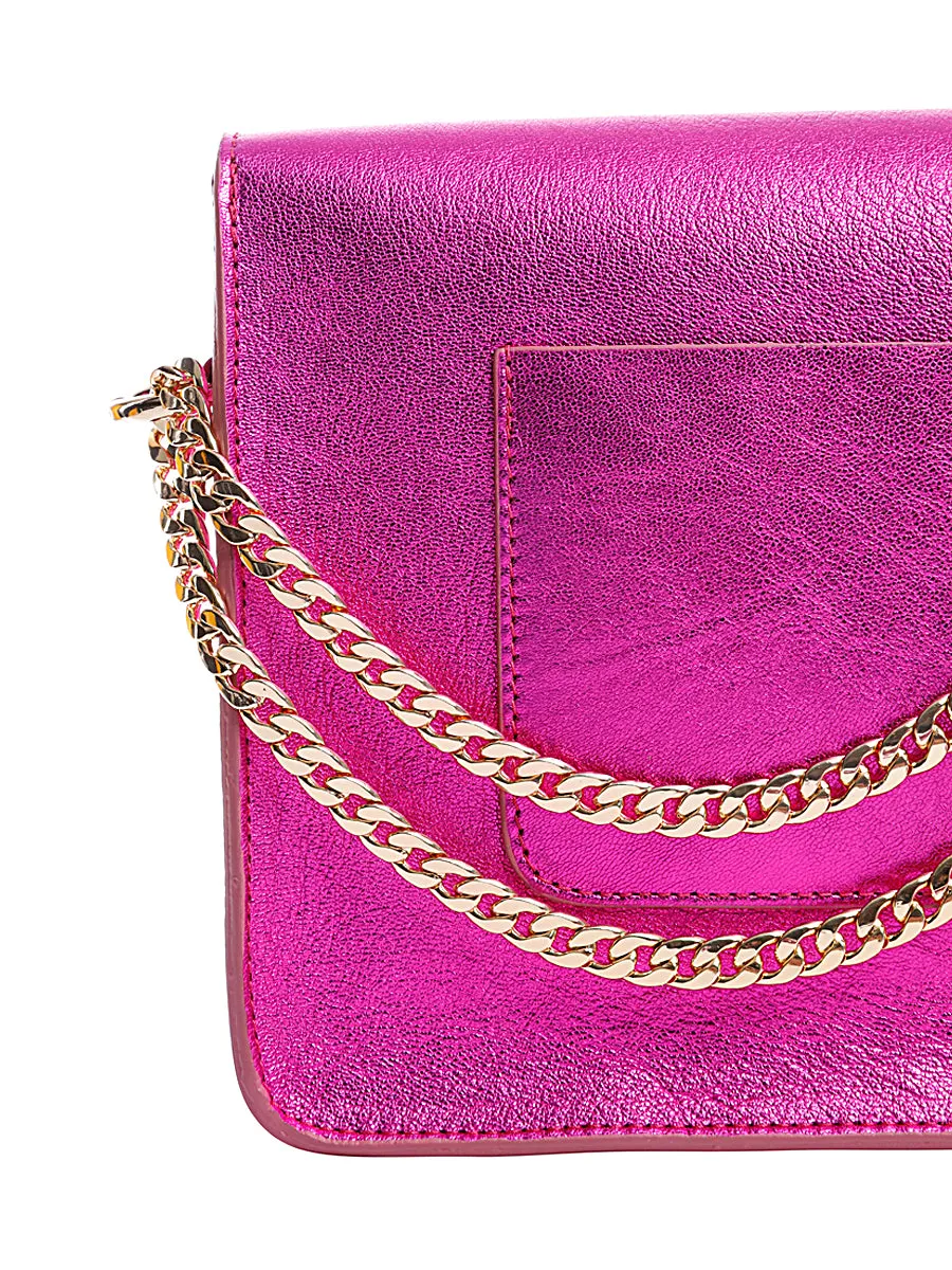 Metallic Leather Satchel Bag with Rainbow Tassel