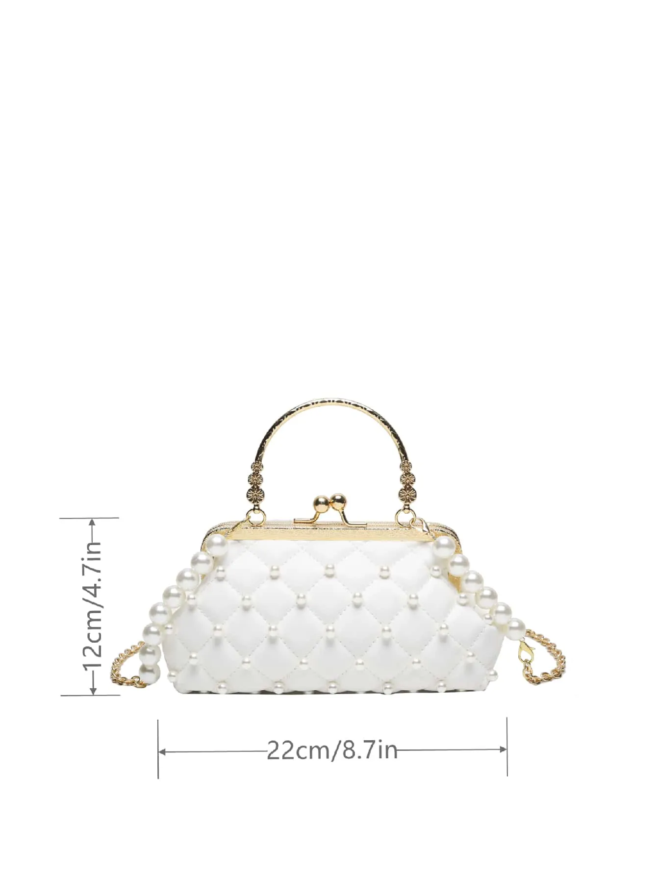 Mini Faux Pearl Decor Quilted Satchel Bag - White