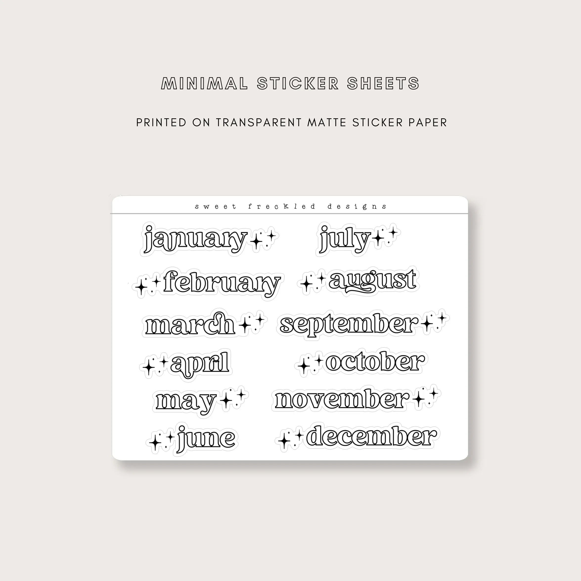 Minimal Months of the Year Fancy Sparkle Stickers (3 Colors Available!)
