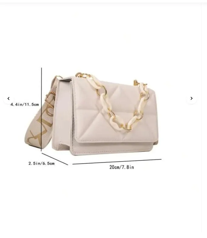 Minimalist Embossed Chain Satchel Bag - Beige