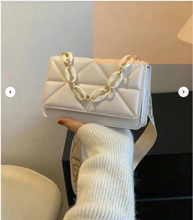 Minimalist Embossed Chain Satchel Bag - Beige