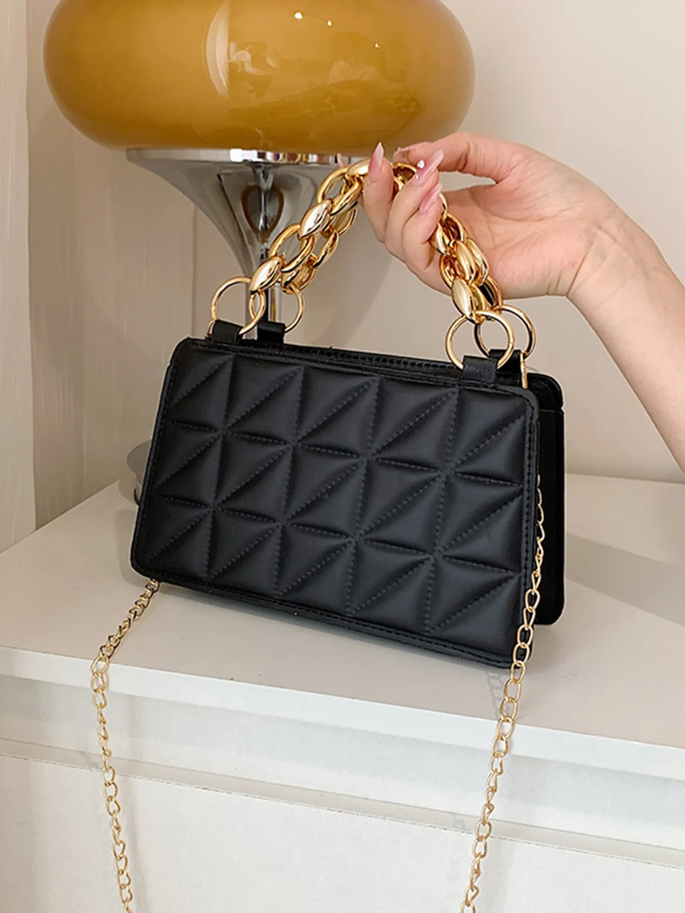 Minimalist Quilted Square Bag - Black